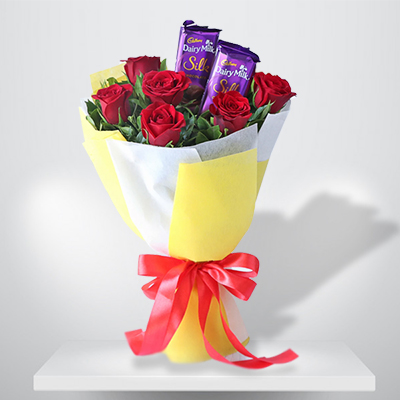 "Red Roses with Silk Chocos Bouquet (Krish) - Click here to View more details about this Product